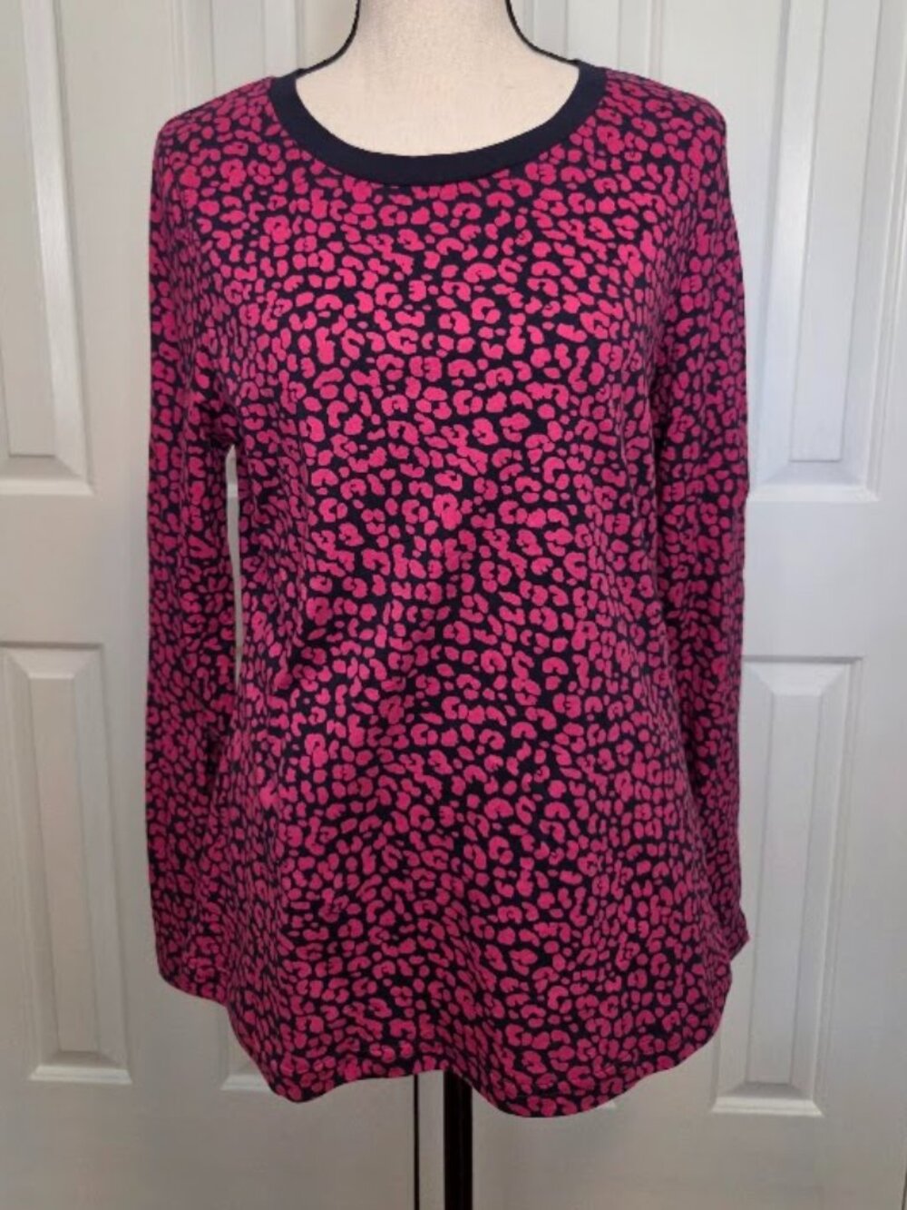 Joules NWT Pink Navy Leopard Print Long Sleeve Top Size 10